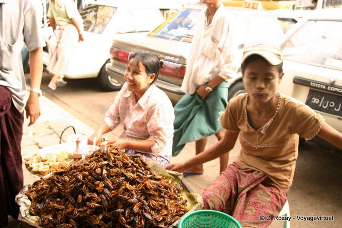 Plat d'écrevisses grillées dans une rue, Rangoon - Myanmar (Birmanie)