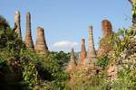 Groupe de stupas dans la végétation, Sagar, Birmanie.