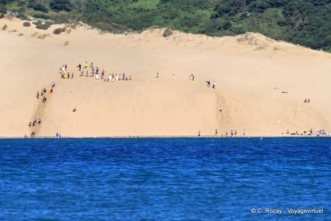 Jeux sur les dunes de sable, Oponomi, Hokianga Harbour, Northland - Nouvelle-Zélande