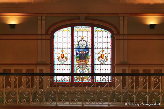 Vitrail du balcon intérieur, Dunedin, Railway Station - Nouvelle-Zélande
