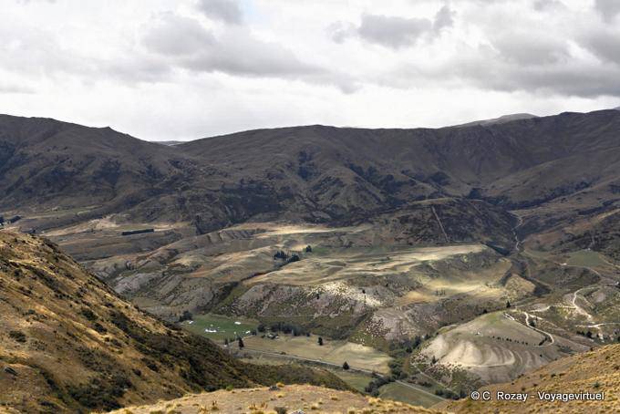 Paysage depuis la Crown Range road, Cardrona Road to Queenstown, Southland - Nouvelle-Zélande