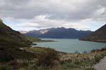 Panorama depuis la route de Makarora, Hawea Lake, Southland, Nouvelle-Zélande.