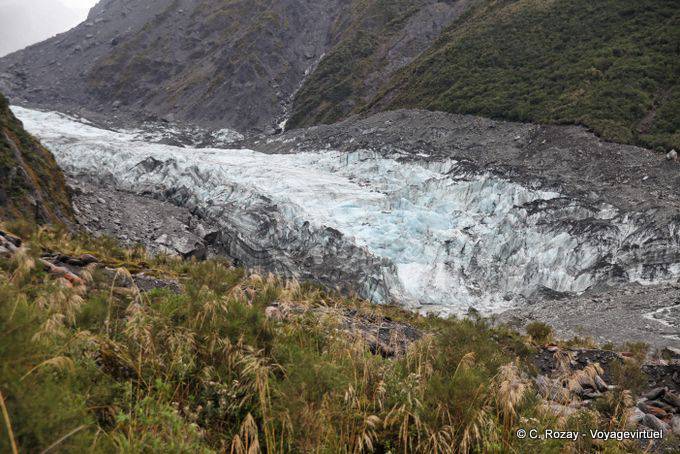 Aboutissement des 13 kilomètres du glacier, Fox Glacier, Westcoast - Nouvelle-Zélande