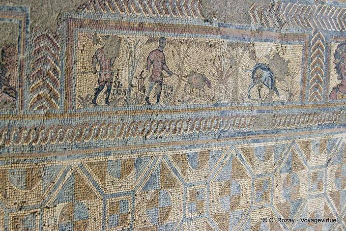 Scène de Chasse à pied, fresque en mosaïque, Conimbriga - Portugal