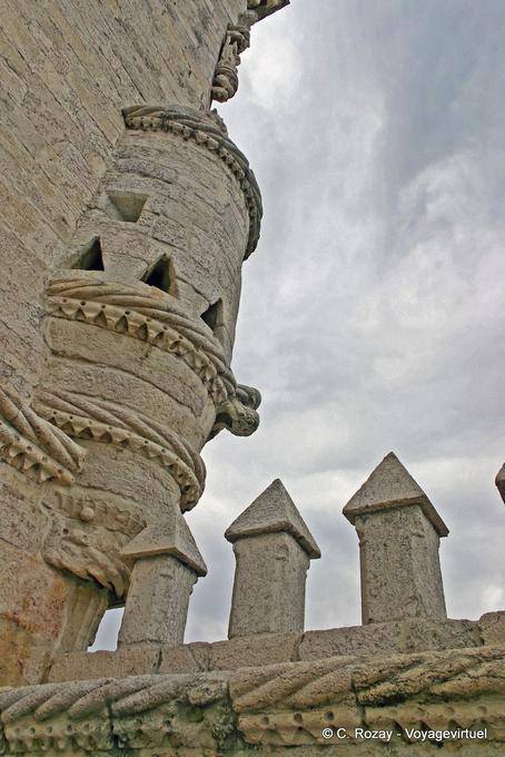 Détail architectural de la tour de Belém, Lisbonne - Portugal