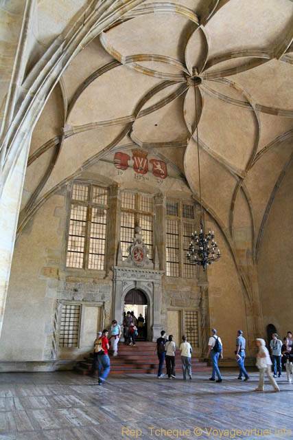 Hradcany, Ancien Palais Royal, lacis de nervures de la la salle Vladislas, (Prazsky Hrad) - Prague, République Tchèque
