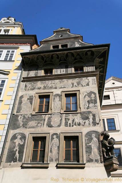 Vieille ville, sgraffites de la Maison à la Minute (Dům U Minuty), Malé námestí - Prague, République Tchèque