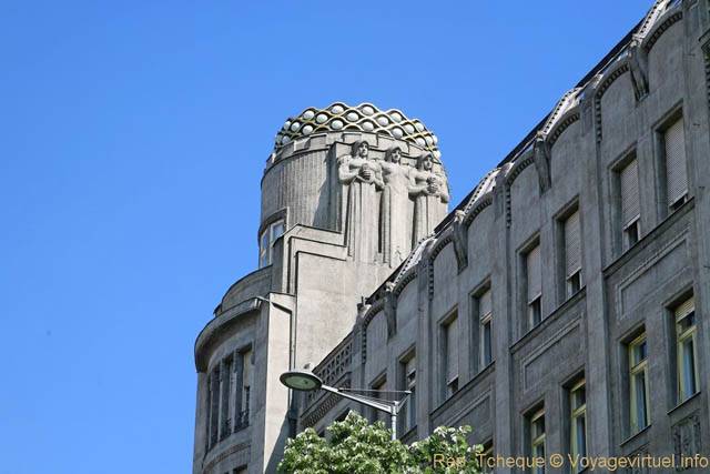 Statues en groupe de trois au sommet d'un immeuble, Vaclavske Namesti - Prague, République Tchèque