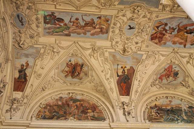 Fresques représentant la guerre de Troie par Baccio di Bianco, plafond de la Sala Terrena, Palais Wallenstein - Prague, République Tchèque