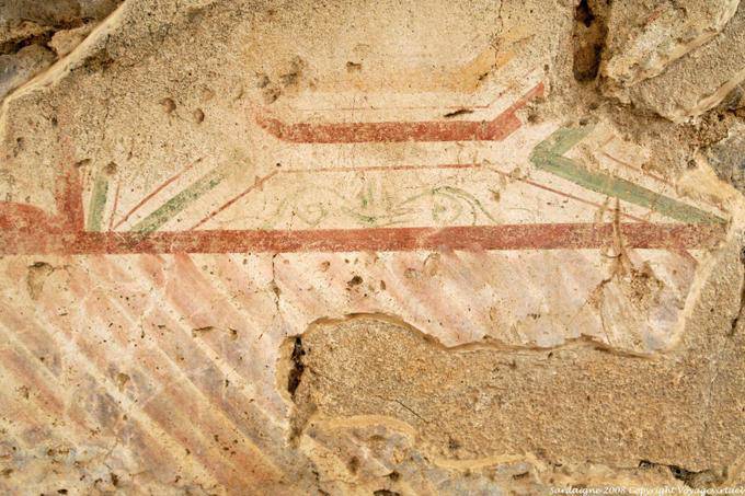 Fordongianus, thermes romains, restes de peinture décorative - Sardaigne