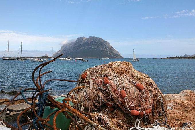 Porto San Paolo, filets de pêche face à l'île Tavolara - Sardaigne