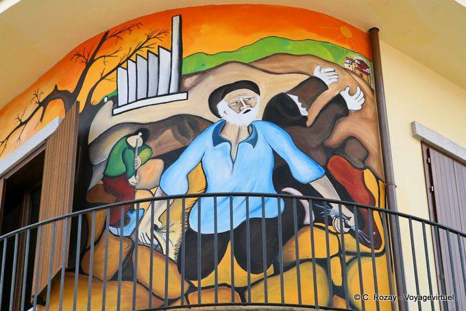 Orgosolo, désespoir pendant la sécheresse, fresque de la Biblioteca Comunale - Sardaigne