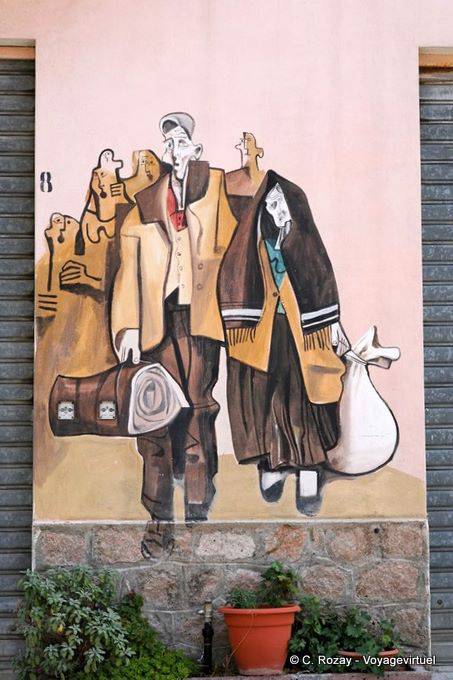 Orgosolo, le départ et la mort, murales - Sardaigne