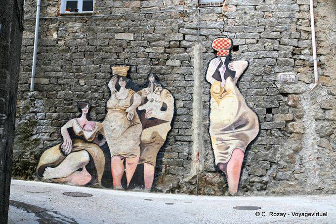 Orgosolo, un groupe de femmes, Via D'Azeglio, murales - Sardaigne