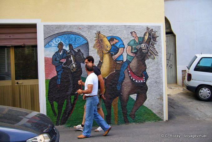 Orgosolo, le Palio, course de chevaux, murales - Sardaigne