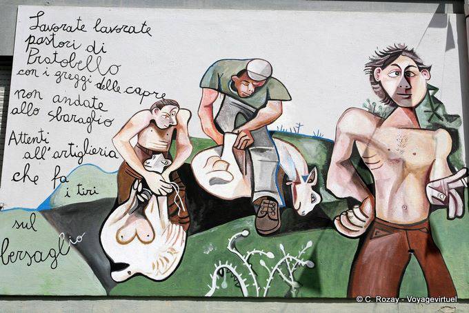 Orgosolo, le travail des éleveurs de Pratobello, murales - Sardaigne