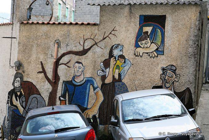 Orgosolo, scène de rue, murales - Sardaigne