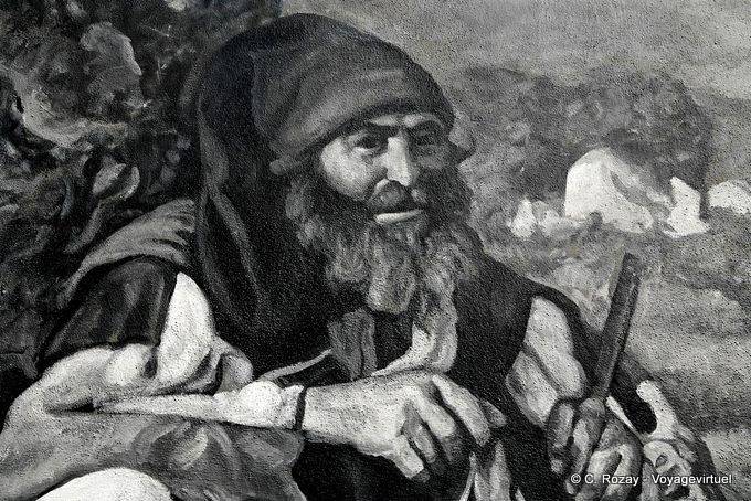 Tinnura, un Sarde en gros plan, peinture en noir et blanc - Sardaigne