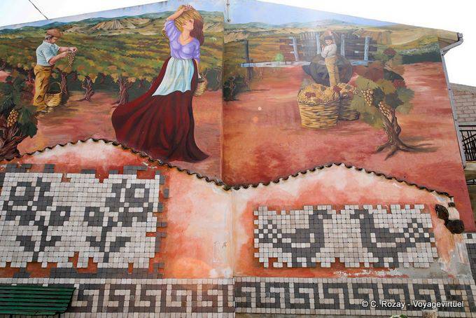 Tinnura, les vendanges, fresque et mosaïque - Sardaigne