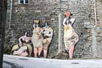 Orgosolo, un groupe de femmes, Via D'Azeglio, murales, Sardaigne.