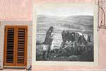 Tinnura, scène de labours, peinture en noir et blanc, Sardaigne.