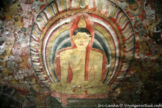Rock painting of the Lord Buddha at Maharajalena Cave Temple, Dambulla - Ceylan Sri Lanka