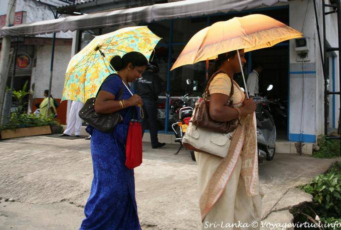 Saris sous ombrelles au soleil, Kandy - Ceylan Sri Lanka