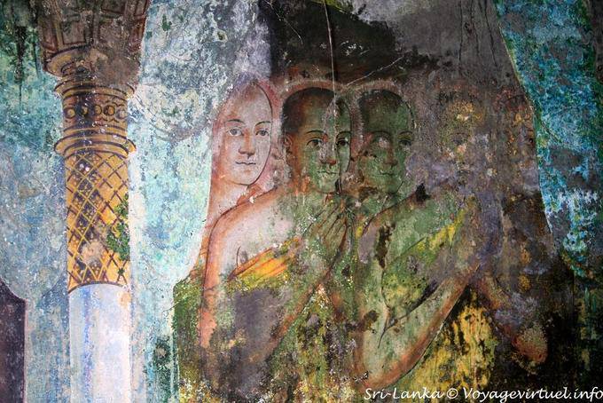 Restes d'une fine peinture murale, Sri Gadaladeniya Temple, Kandy - Ceylan Sri Lanka
