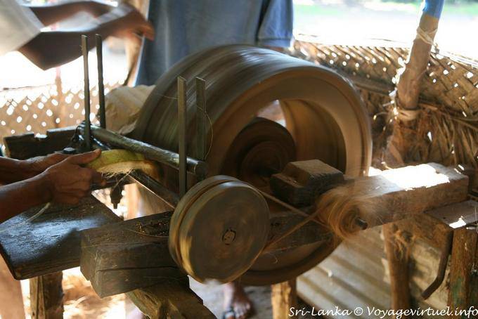 Extraction des faisceaux fibreux du mésocarpe de la noix de coco, Nalanda - Ceylan Sri Lanka