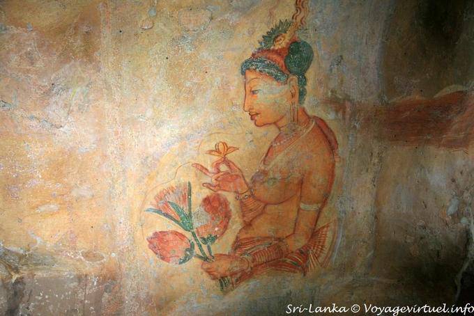 Profil d'une Demoiselle avec bouquet de fleurs, Sigirîya - Ceylan Sri Lanka