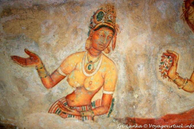La peinture utilisée est faite d'argiles avec des couleurs différentes, Sigirîya Frescoes - Ceylan Sri Lanka