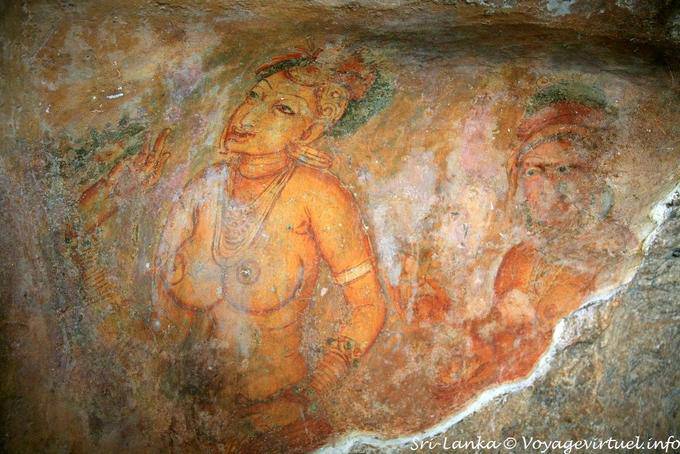Fragment de la galerie rupestre où sont peintes les demoiselles de Sigirîya - Ceylan Sri Lanka
