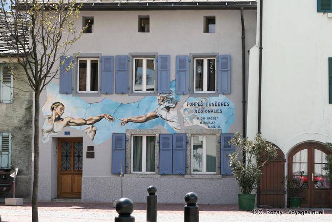 Fresque sur la maison des Pompes funèbres, Martigny - Suisse