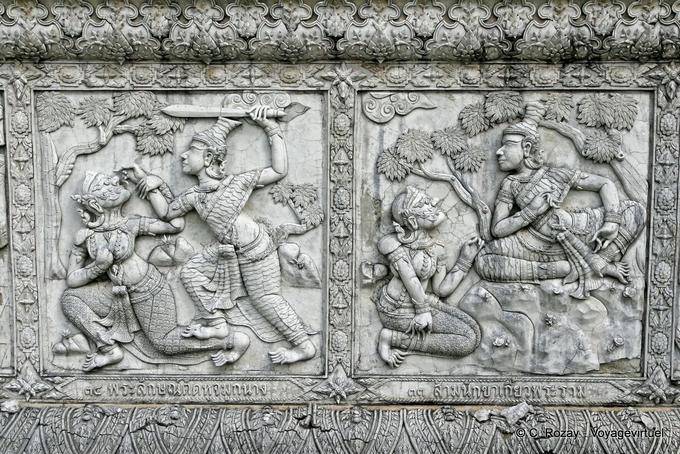 Détail de bas-relief, Wat Phanan Choeng, Ayutthaya - Thaïlande