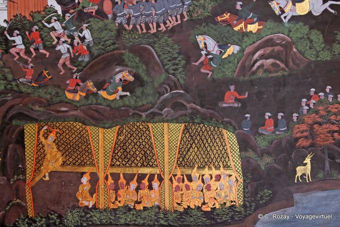 Peinture murale, Wat Phanan Choeng, Ayutthaya - Thaïlande