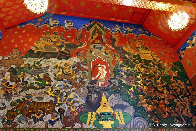 Décoration murale thaïe, Wat Phanan Choeng, Ayutthaya - Thaïlande