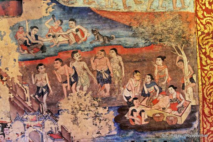 Scène de la vie quotidienne (fragment), Wat Phra Sing, Chiang Mai - Thaïlande