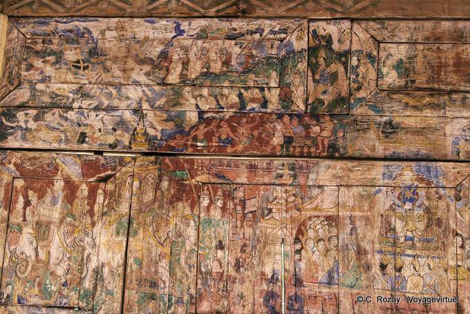 Une peinture murale représentant un conte jâtaka, Wat Phra That, Lampang Luang - Thaïlande