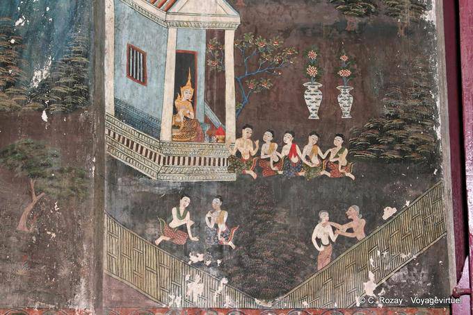 Peinture murale ancienne, Wat Ratburana, Phitsanulok - Thaïlande