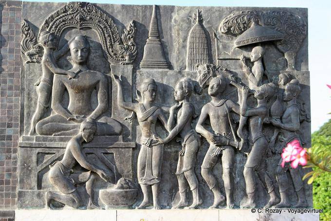 Bas-relief, fête en musique, King Ramkhamhaeng Monument, Sukhothai - Thaïlande