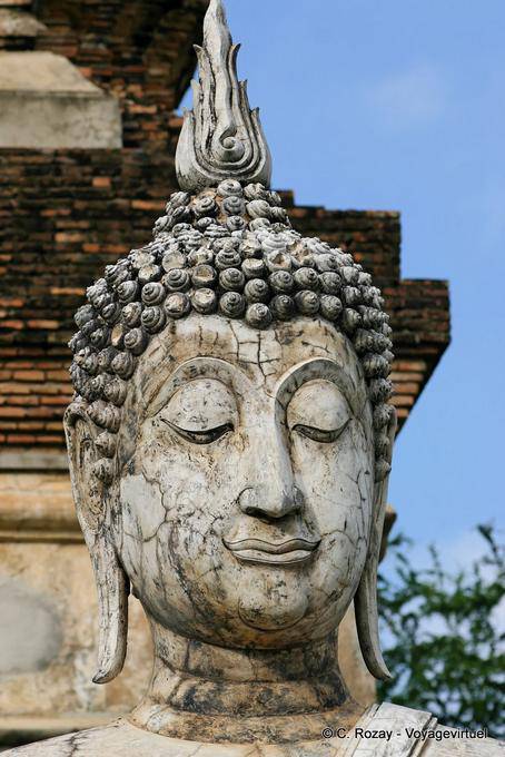 Tête de statue de bouddha, Sukhothai, Wat Mahathat - Thaïlande