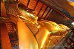 Tête accoudée du Bouddha couché, Wat Pho, Bangkok, Thaïlande.
