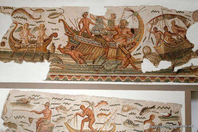 Les voyages d'Ulysse, fresque en mosaïques, Musée national du Bardo - Tunisie