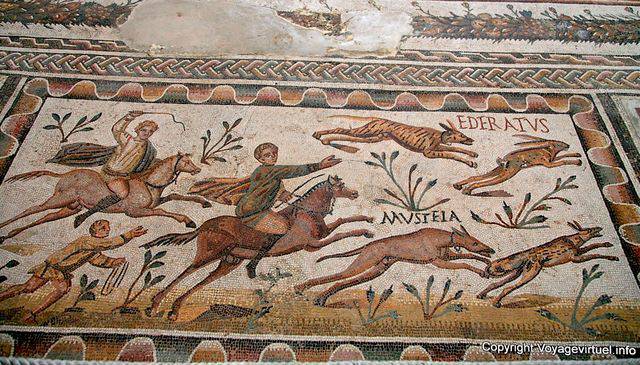 Musée national du Bardo, scène de chasse, mosaïque, Ederatus Mustela - Tunisie
