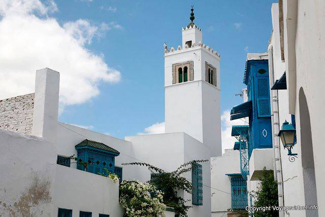 Sidi Bou Said, mosquée Zaouia, le minaret - Tunisie