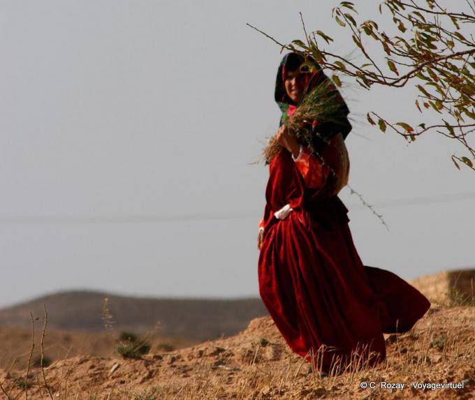 La belle en habit traditionnel dans la campagne, femme à Toujane - Tunisie