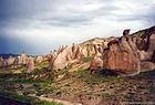 Formes étranges sculptées par l'érosion, Cappadoce, Turquie.