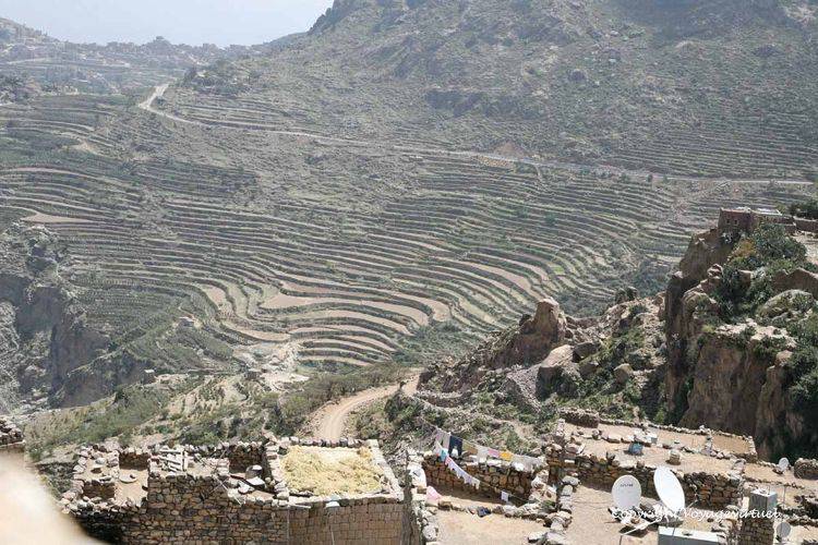 Vue donnant à l'horizon sur Manakha et au second plan sur les terrasses
Mots-clés: Al-Hajjarah